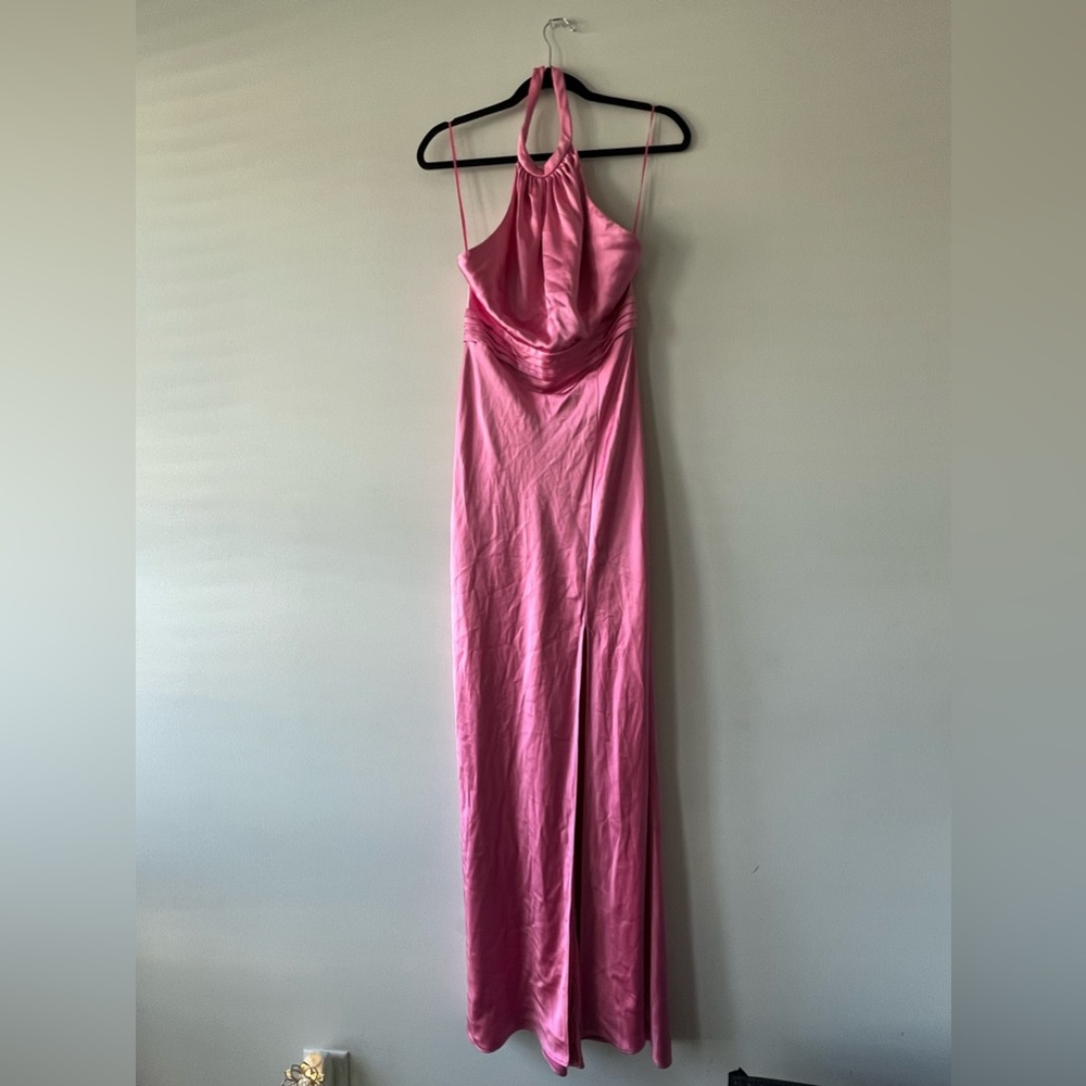 Pink satin maxi dress